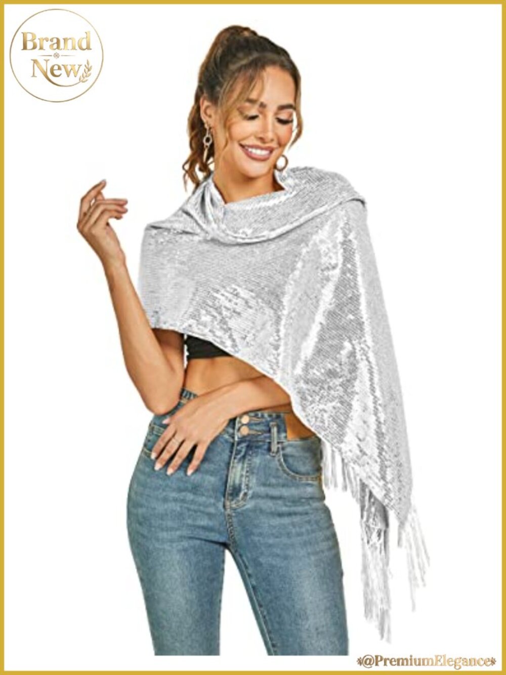 Sequin Shawl Wrap Tassel Bandana Party Evening Scarf